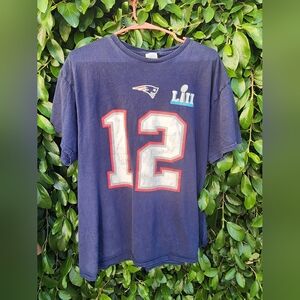 New England Patriots Shirt Mens XL Blue Tom Brady #12 Super Bowl LIII 2019